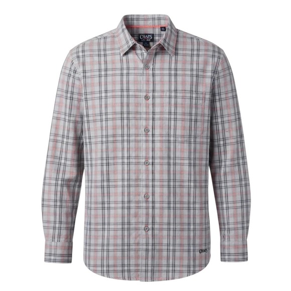 Chaps Other - Chaps Mens L Long Sleeve Button Down Flannel Shirt Plaid Orange Black Gray